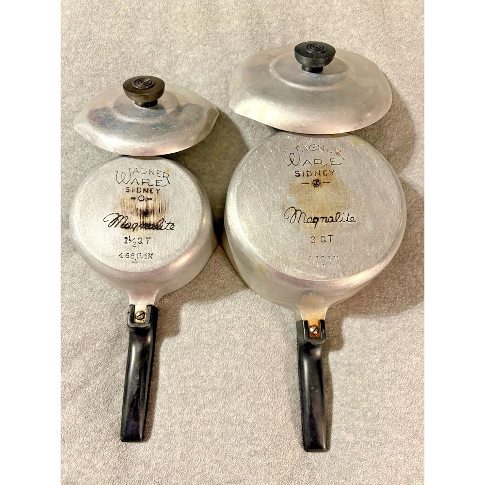 Magnalite Wagner Ware 4683M 4681 1/2M 1.5QT 3QT Lot of 2 Pans Lids Vintage Flaw